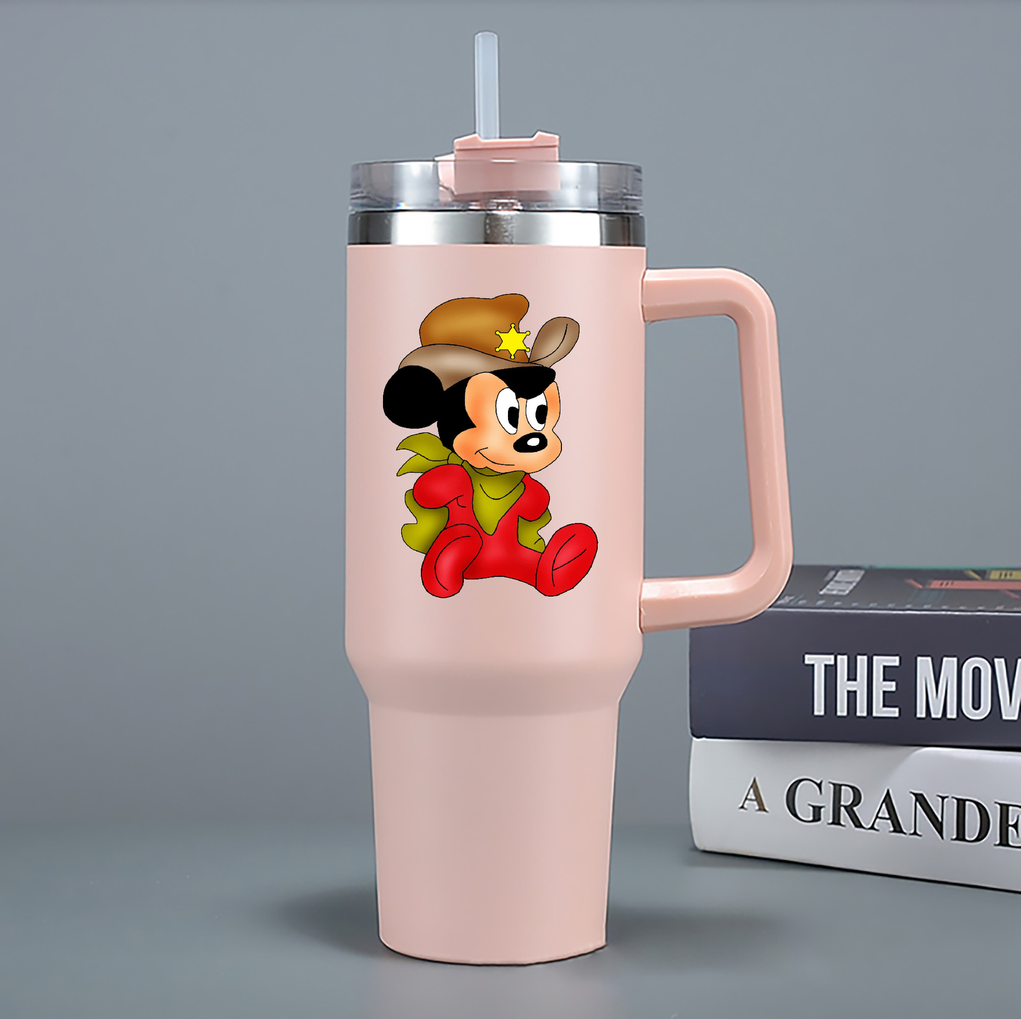 （画像用） ミッキーマウス Mickey Mouse 1200mL車用タンブラー - クリスタルステッカー（プラスチックストロー付き）